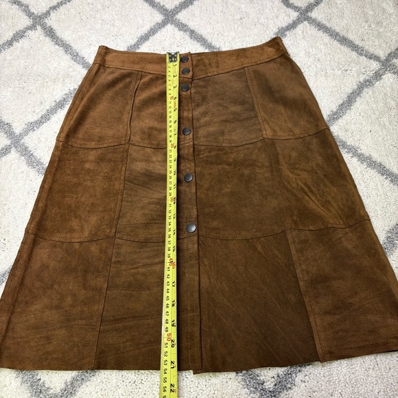The Gap Women’s 1 Vintage Suede Leather Patchwork Snap Button Midi Skirt Brown - Picture 8 of 10